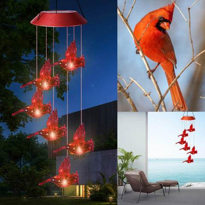 Solar small Cardinal Red Bird Wind Chime Light