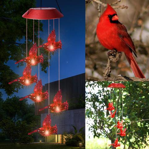 Solar small Cardinal Red Bird Wind Chime Light
