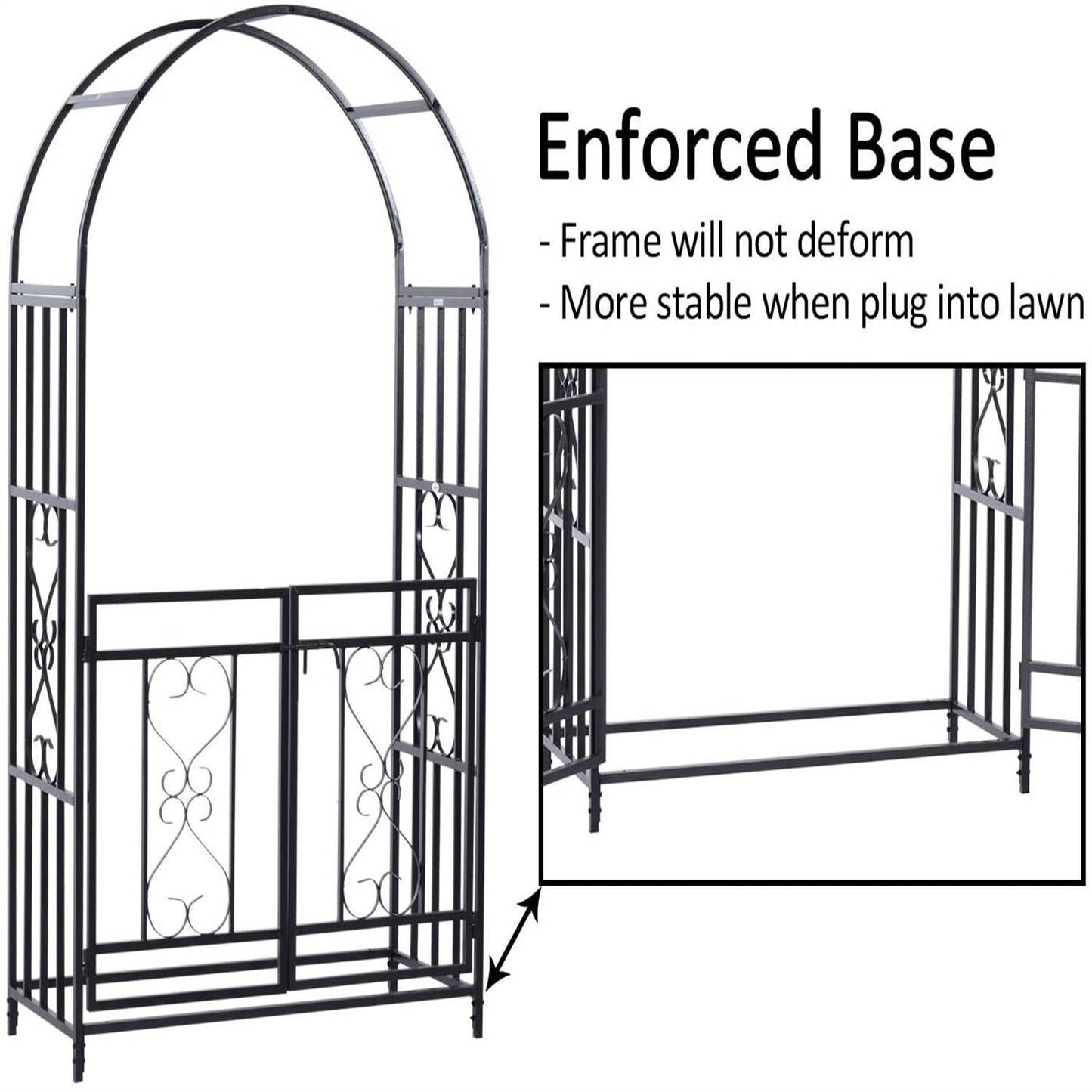 Outdoor Metal Garden Arbor Arch with Double Gate